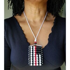 Thin‎ Red Line Flag Car Mirror Danglers . Mini Beaded First Responders Flag